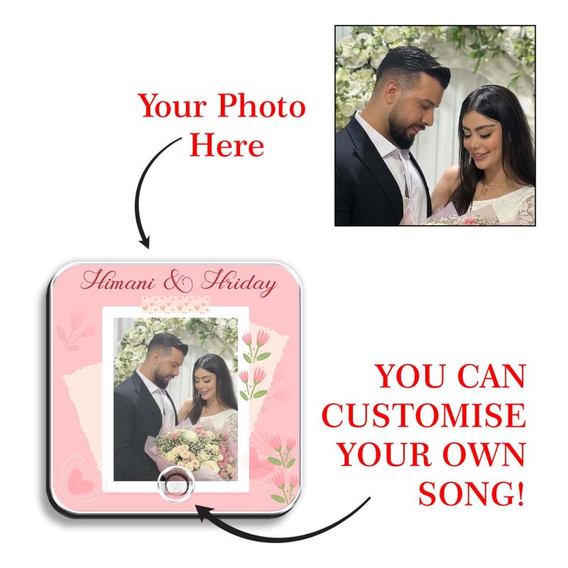 Long Distance Relationship Gift Personalised Musical Fridge Magnet with Custom Photo, Rechargeable Battery, Type-C USB Charging Memory Photo Fridge Magnet